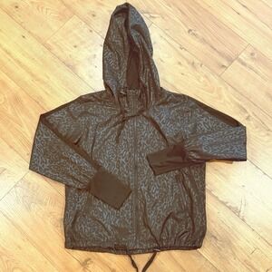 Zyia Active Size M Black Leopard Windbreaker Bomber Jacket Hooded Lightweight